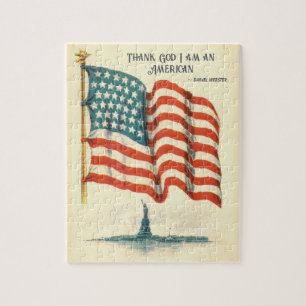 Vintage American Flag Statue of Liberty Jigsaw Puzzle