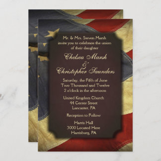 Vintage American Flag Text Wedding Invitations