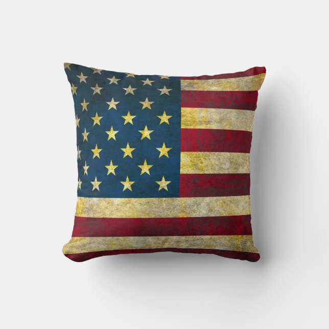 Vintage American Flag Throw Pillow (Front)