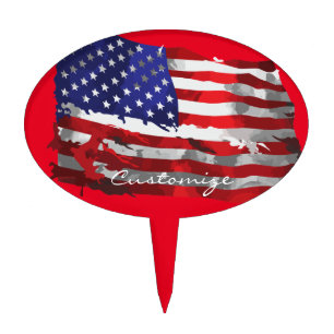 Vintage American Flag Thunder_Cove Cake Topper