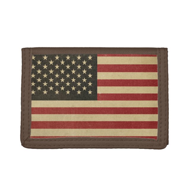 Vintage American Flag Tri-fold Wallet (Front)