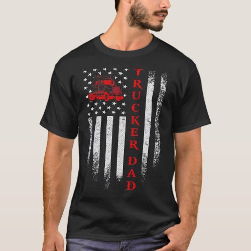 Vintage American Flag Trucker Truck Driver Dad T_Shirt