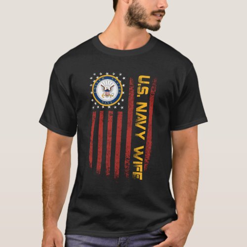 Vintage American Flag US Navy Proud Wife Veteran M T_Shirt