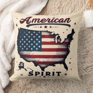 Vintage American Flag USA Map Distressed Art Throw Pillow