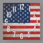 Vintage American Flag USA Patriotic Americana Square Wall Clock