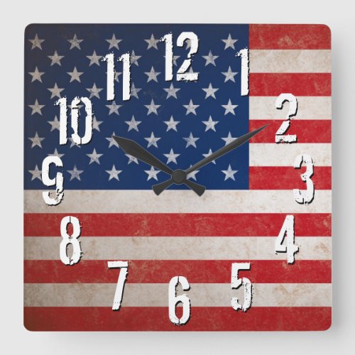 Vintage American Flag USA Patriotic Americana Square Wall Clock