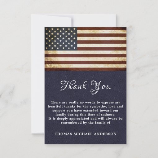 Vintage American Flag Veteran Patriotic Funeral Thank You Card | Zazzle