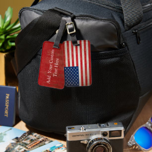 Vintage American Flag w/Custom Text Luggage Tag