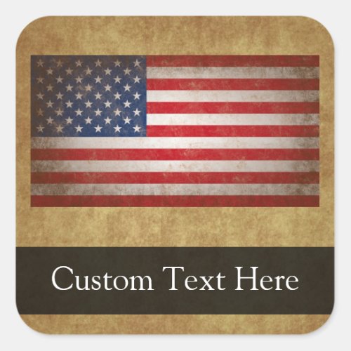 Vintage American Flag wCustom Text Square Sticker