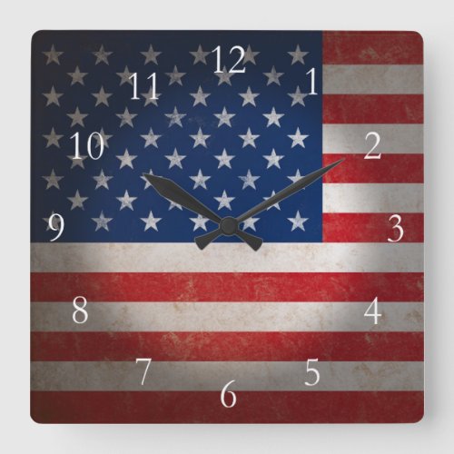 Vintage American Flag wCustom Text Square Wall Clock