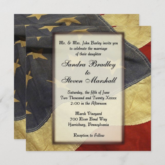 Vintage American Flag Wedding Invitations (Front/Back)