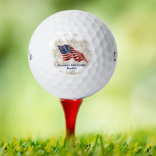 Vintage American Flag with Gold Glitter Fireworks Golf Balls
