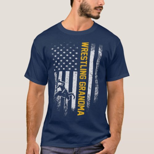 Vintage American Flag Wrestling Grandma Wrestler T_Shirt