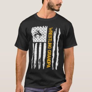 Vintage American Flag Wrestling Grandpa Silhouette T-Shirt