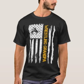 Vintage American Flag Wrestling Grandpa Silhouette T-Shirt