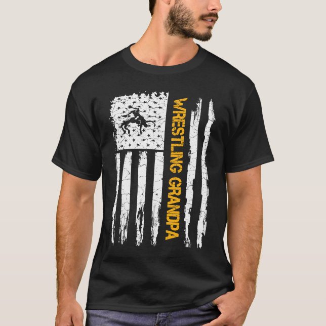 Vintage American Flag Wrestling Grandpa Silhouette T-Shirt (Front)