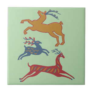 Vintage American Folk Art Deer Custom Color Ceramic Tile