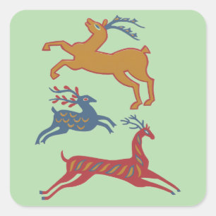 Vintage American Folk Art Deer Custom Color Square Sticker