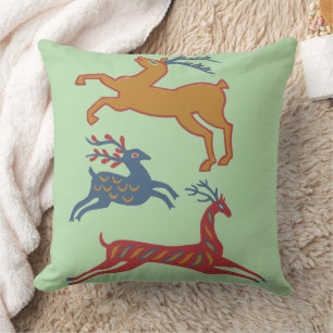 Vintage American Folk Art Deer Custom Color Throw Pillow
