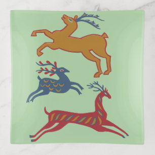 Vintage American Folk Art Deer Custom Color Trinket Tray