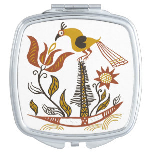 Vintage American Folk Art Tulip Bird Custom Color Compact Mirror