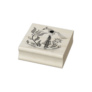 Vintage American Folk Art Tulip Bird Custom Color Rubber Stamp