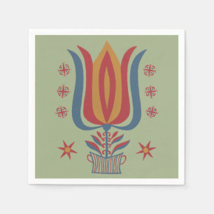 Vintage American Folk Art Tulip Floral Decor Napkins