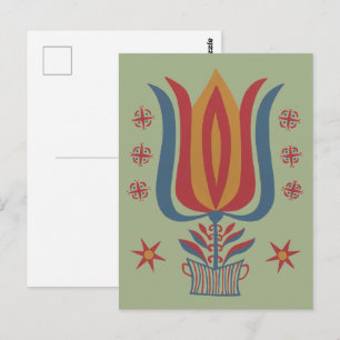 Vintage American Folk Art Tulip Floral Decor Postcard