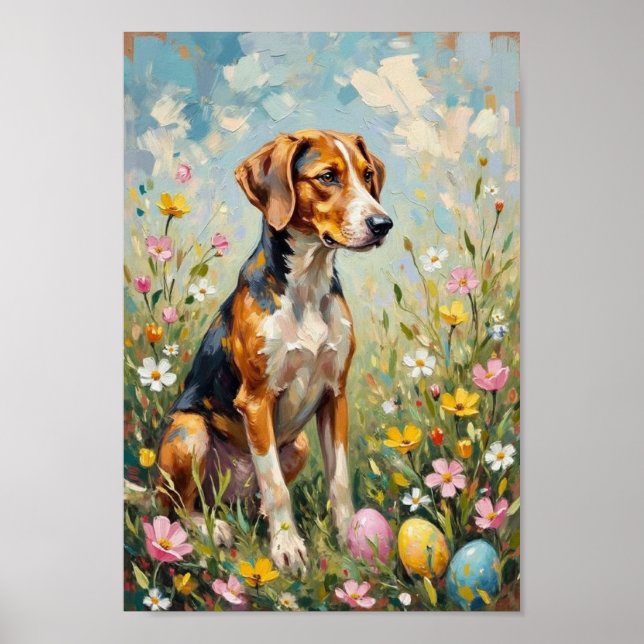 Vintage American Foxhound Easter Art Poster (Front)