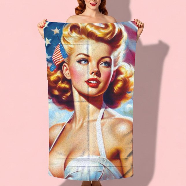 Vintage American Girl Painting Beach Towel (Creator Uploaded)