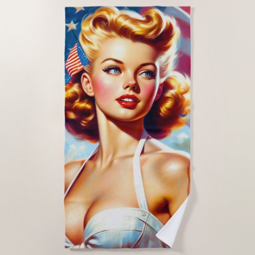 Vintage American Girl Painting Beach Towel