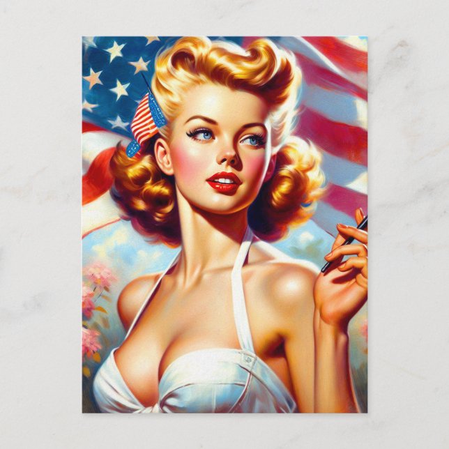 Vintage American Girl Painting Postcard (Front)