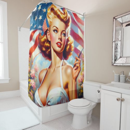 Vintage American Girl Painting Shower Curtain