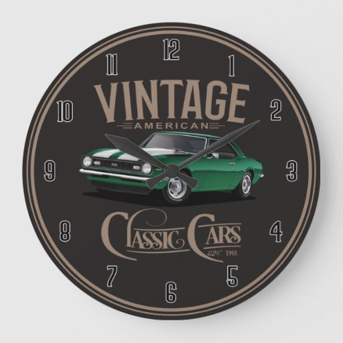 Vintage American Green Classic Camaro Large Clock