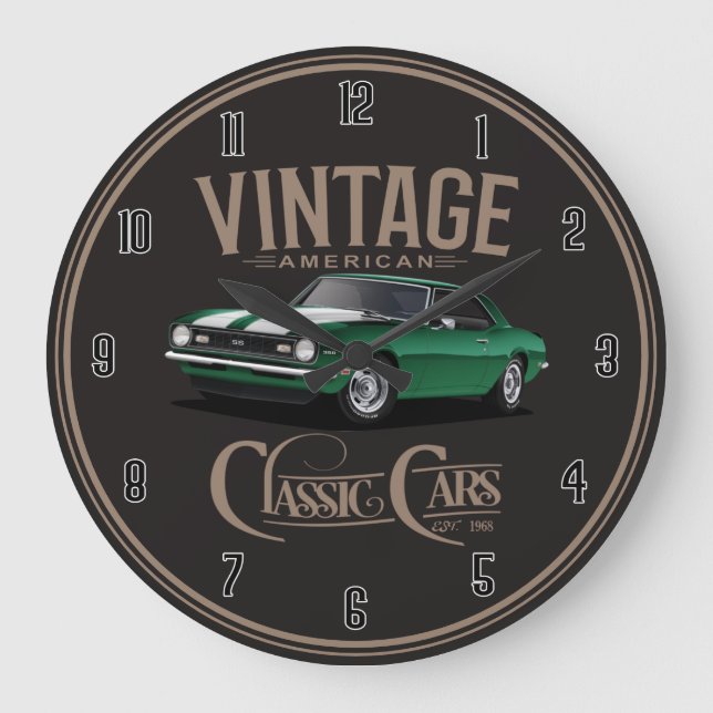 Vintage American Green Classic Camaro Large Clock (Front)