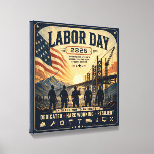 Vintage American Labor Day Worker Tribute Art Canvas Photo Tile