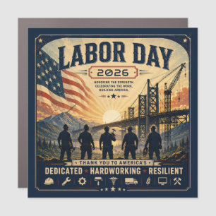 Vintage American Labor Day Worker Tribute Art Car Magnet