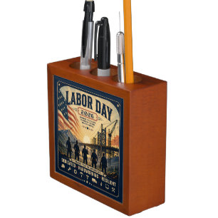 Vintage American Labor Day Worker Tribute Art Desk Organizer