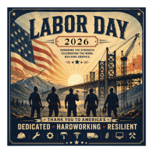Vintage American Labor Day Worker Tribute Art Photo Print