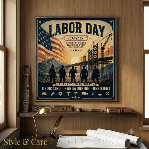 Vintage American Labor Day Worker Tribute Art Poster