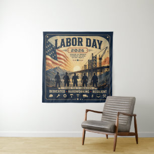 Vintage American Labor Day Worker Tribute Art Tapestry