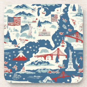 Vintage American Landmark Pattern (2) Beverage Coaster