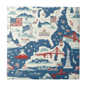 Vintage American Landmark Pattern (2) Ceramic Tile