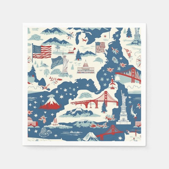 Vintage American Landmark Pattern (2) Napkins (Front)