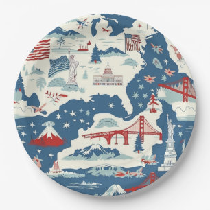 Vintage American Landmark Pattern (2) Paper Plates