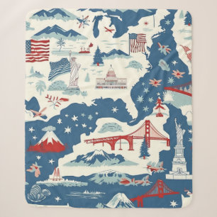Vintage American Landmark Pattern (2) Sherpa Blanket