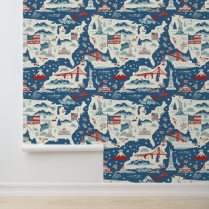 Vintage American Landmark Pattern (2) Wallpaper
