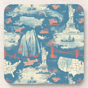 Vintage American Landmark Pattern (3) Beverage Coaster