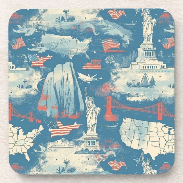 Vintage American Landmark Pattern (3) Beverage Coaster (Front)