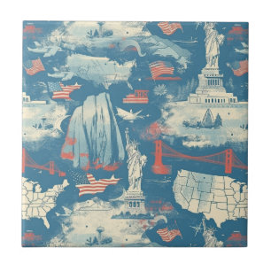 Vintage American Landmark Pattern (3) Ceramic Tile